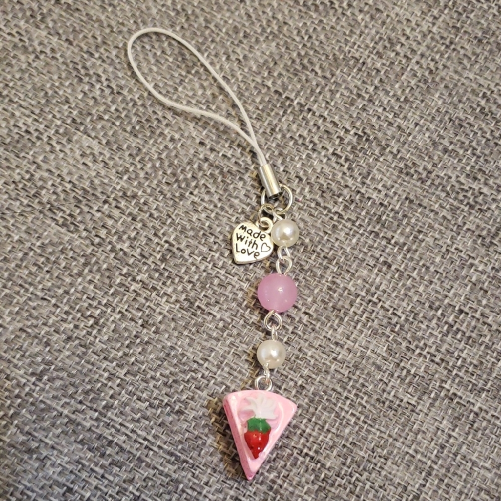 Pink Strawberry Charm Keychain